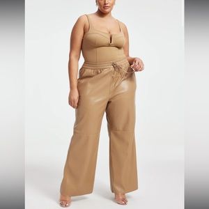 GOOD AMERICAN | Faux Leather Warm Caramel Wide Leg Pants Size 5 (2XL)